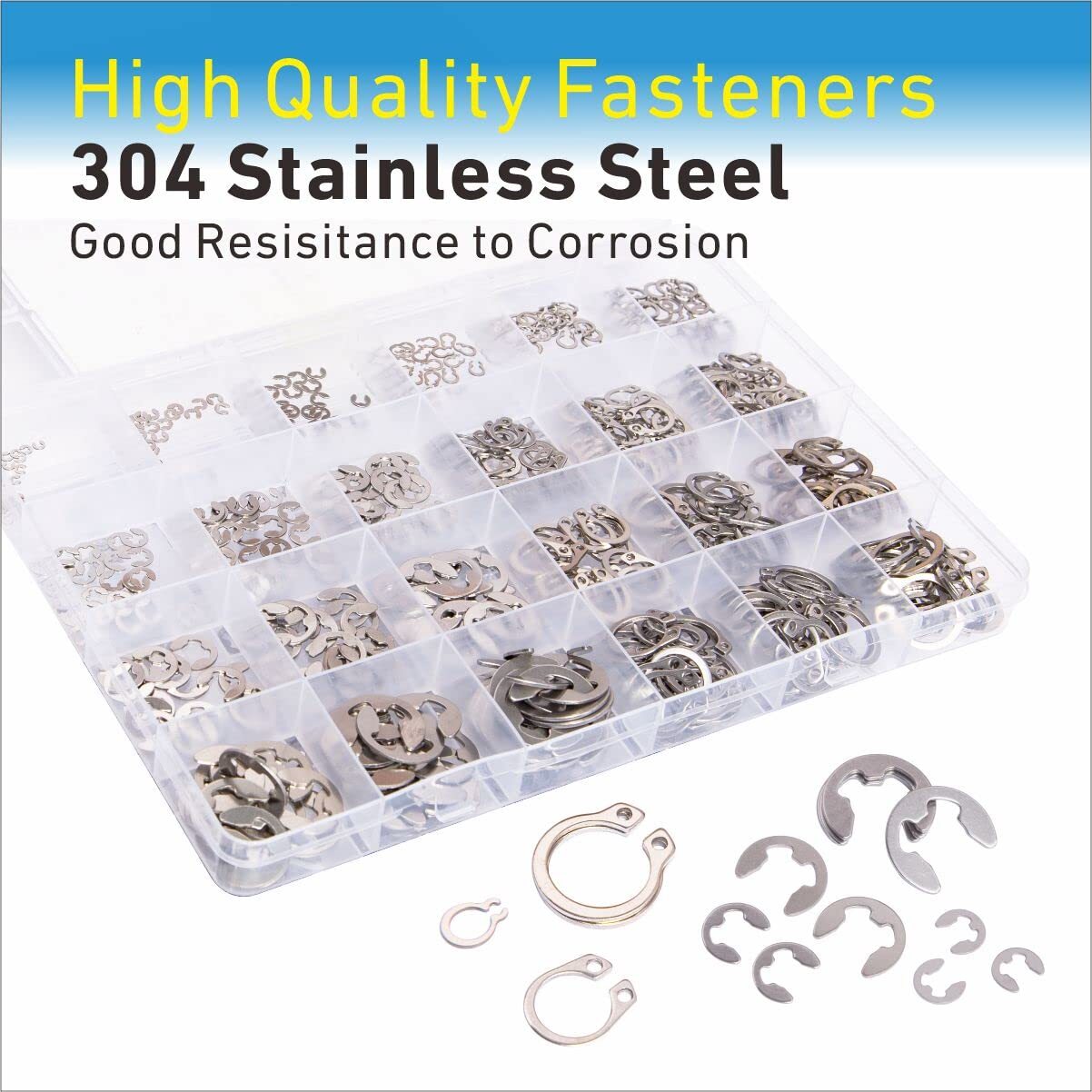 327Pcs Stainless Steel E-Clip Circlip Kit Retaining Ring Assortment Set 24 Sizes