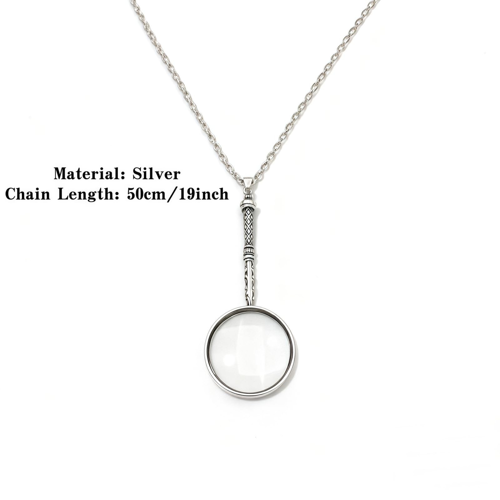 Vintage 925 Sterling Silver Magnifying Glass Necklace – 10X Loupe Monocle Nec…