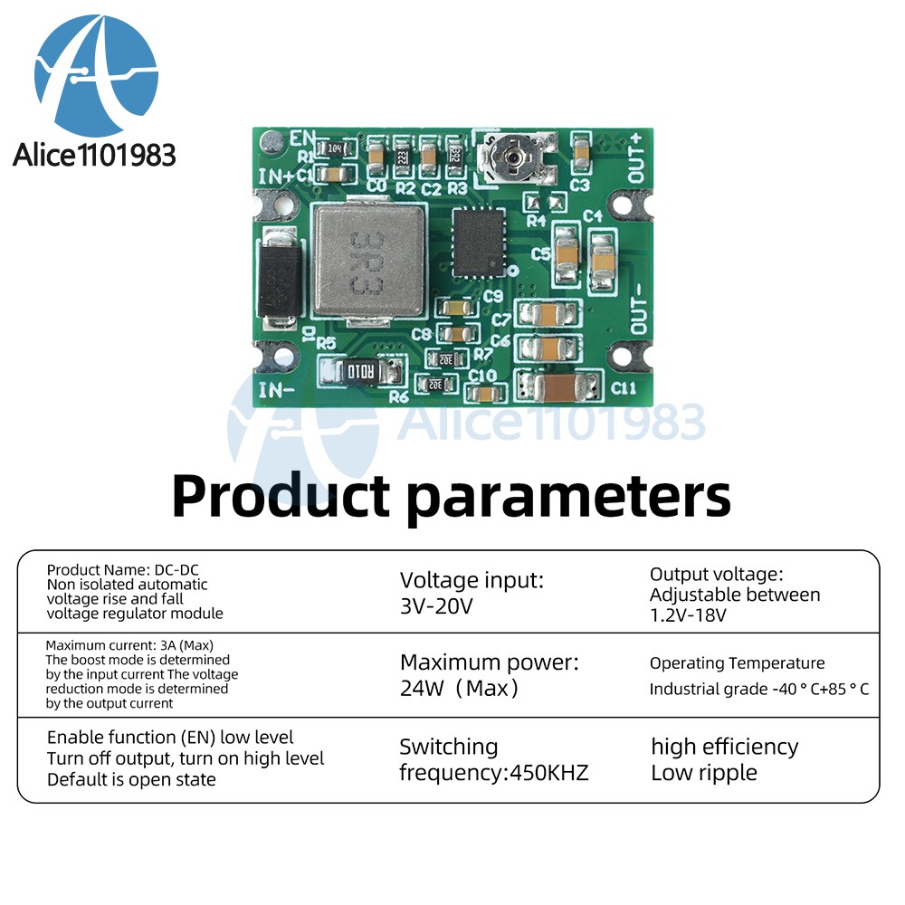 DC 3–20V to 1.2–18V Buck-Boost Module Regulated Power Supply Module for Battery