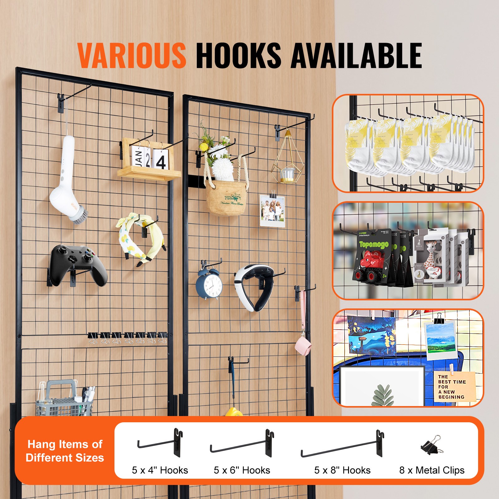 VEVOR 2′ x 5.6′ Grid Wall Panels Tower 2 Packs Wire Gridwall Display Racks