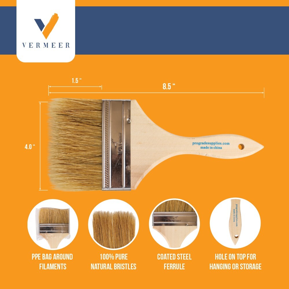 96Pk – 4″ Chip Brushes for Paints, Stains, Varnishes, Glues & Gesso