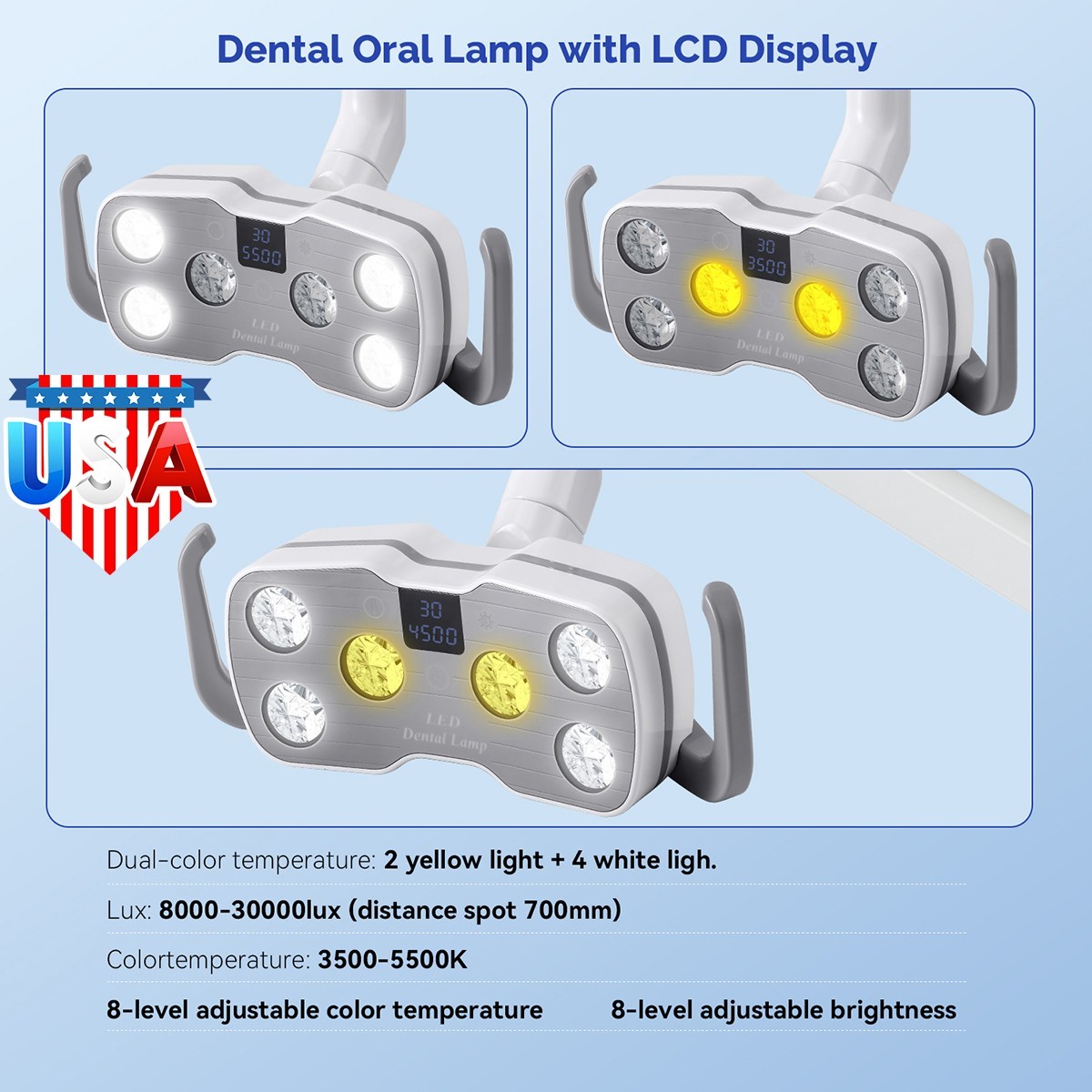 Dental Chair LED Oral Light Dual-Color LCD Display (2 Yellow + 4 White) Sensor