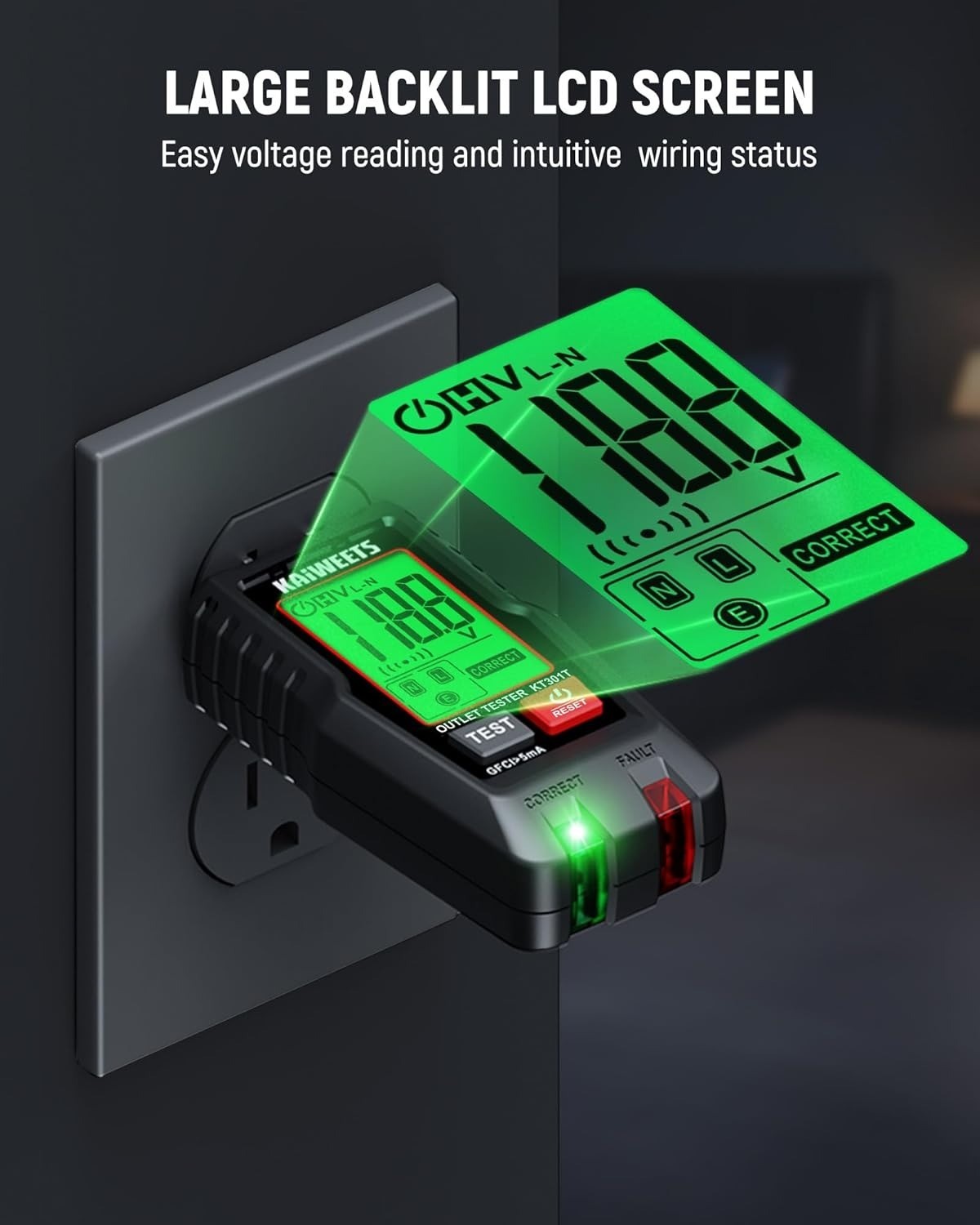 Kit Outlet with Circuits Tester AC Breaker 90-135V for Finder Circuit GFCI