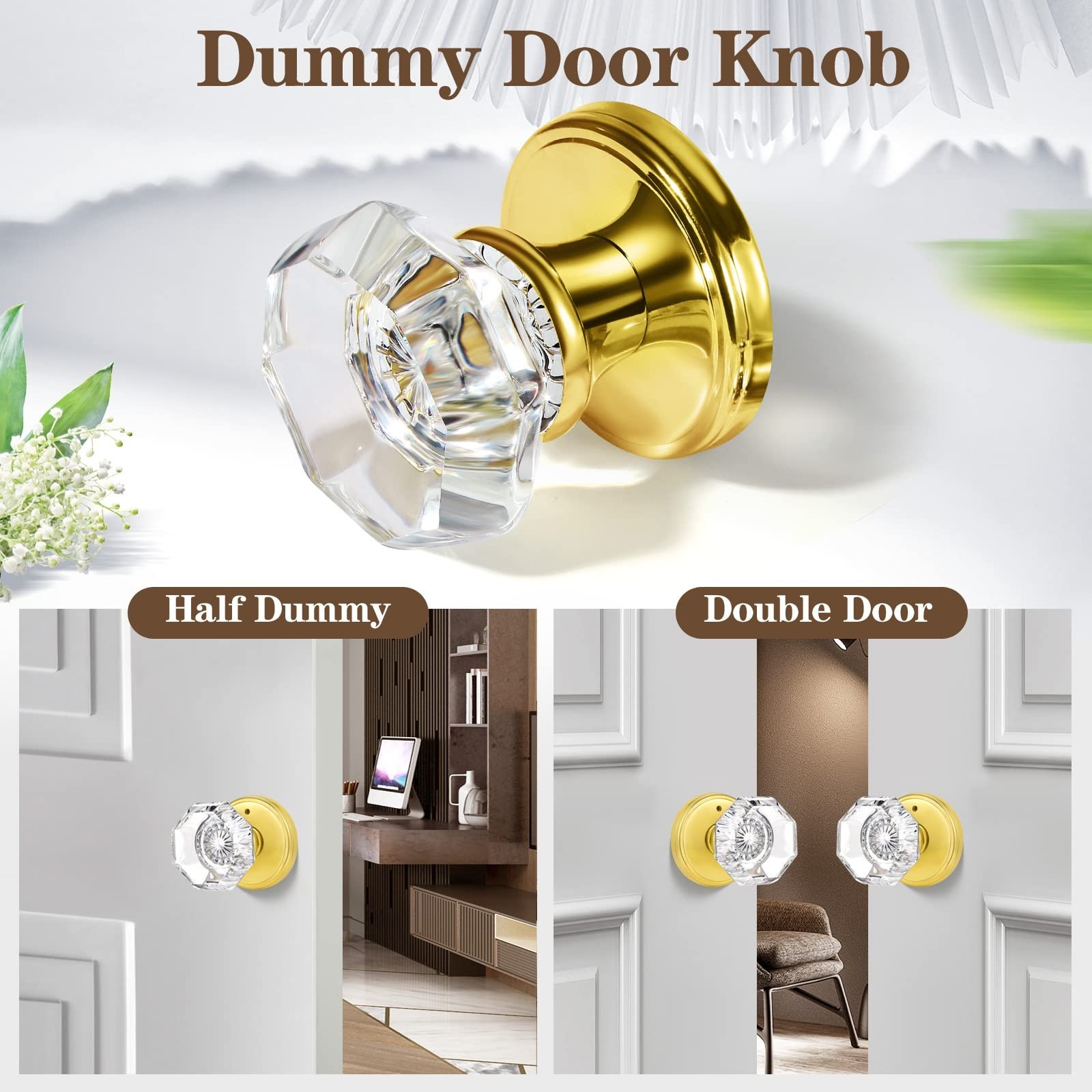 2 Pack Crystal Dummy Door Knobs, Non-Turning Single Side Dummy Door Knob Set,…