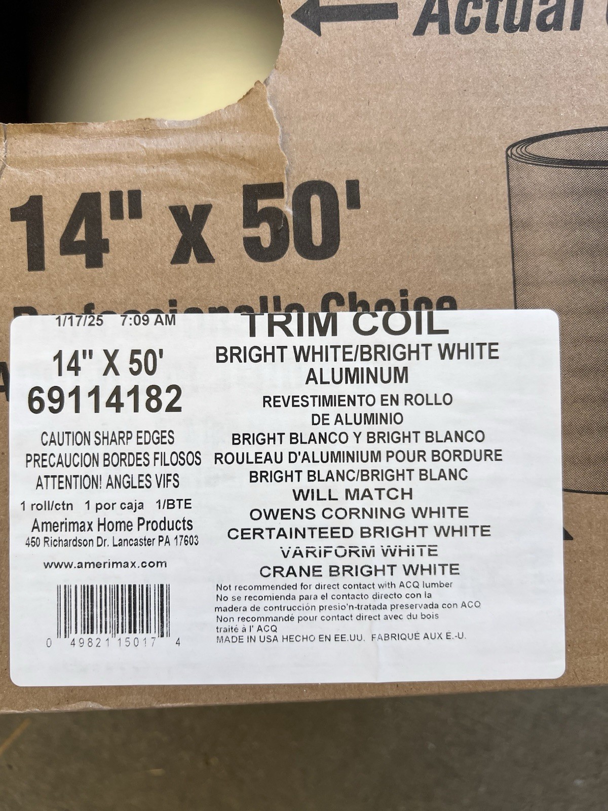 Amerimax 14″ x 50′ Bright White Aluminum Trim Coil 69114182