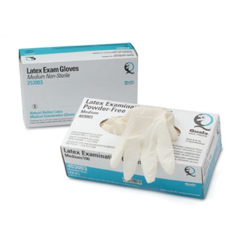 Quala Latex Exam Gloves: SMALL 100/Bx. Powder-Free, Textured, Beaded Cuff