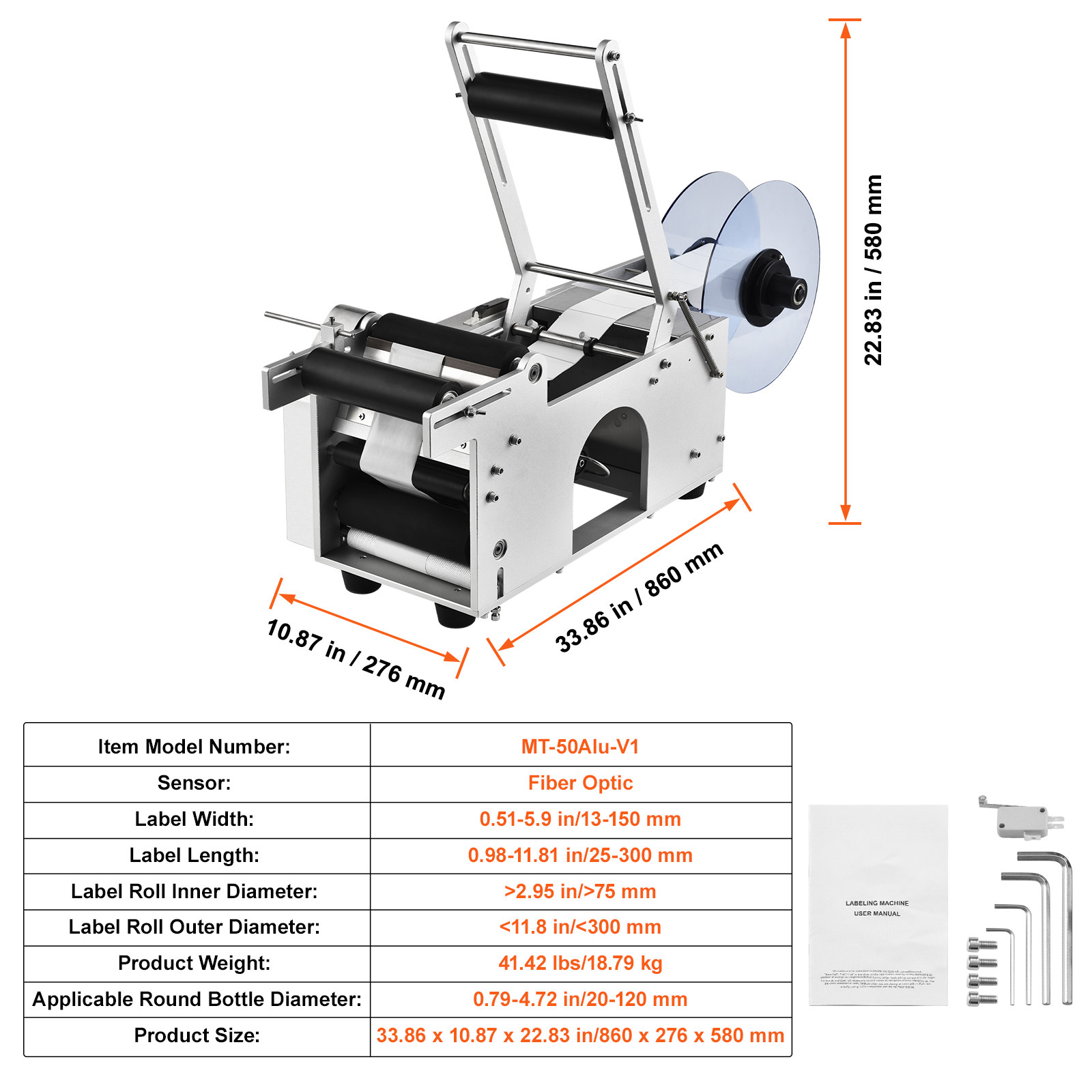 VEVOR Electric Labeling Machine Semi-Automatic Round Bottle Labeler 20-50pcs/min