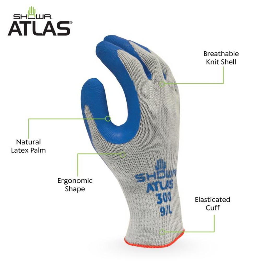Atlas Showa Atlas Fit Unisex Indoor/Outdoor Rubber Work Gloves Blue/Gray L 1pair