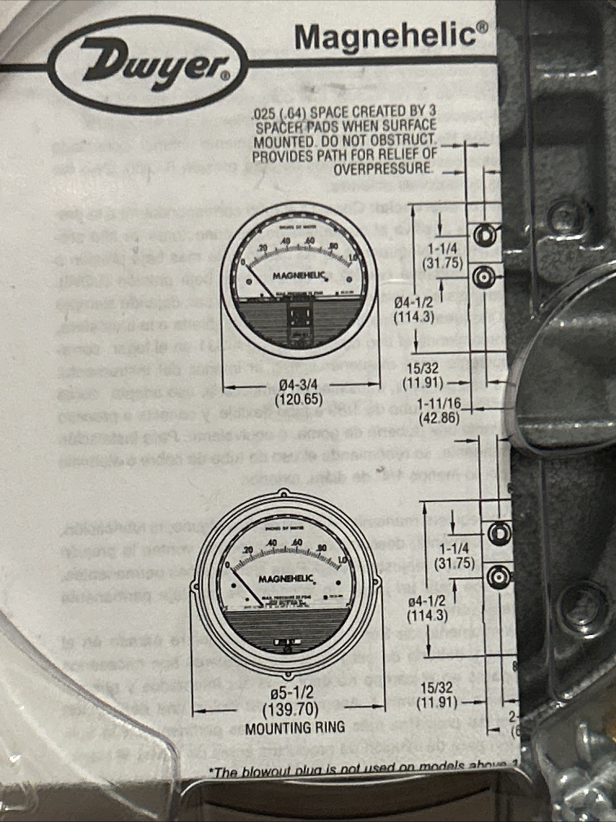 Dwyer Magnehelic 2100, W44Y, Water Pressure Gage 0-1.0, Inches Of Water
