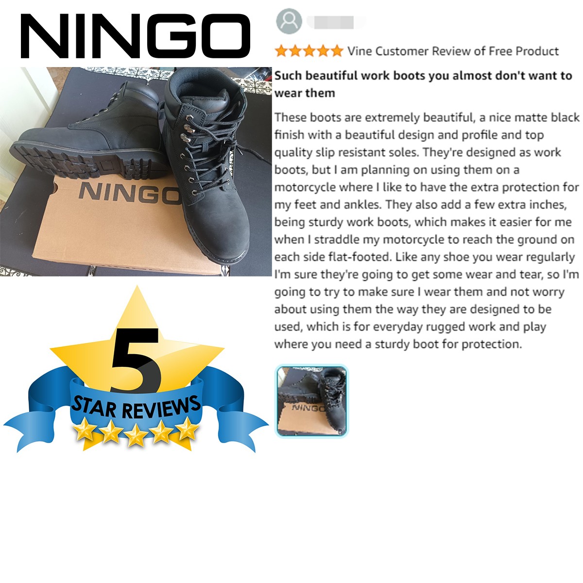 NINGO 6” Men Leather Safety Work Boot Steel/Soft Toe Lace Up Trail Hiking Shoes
