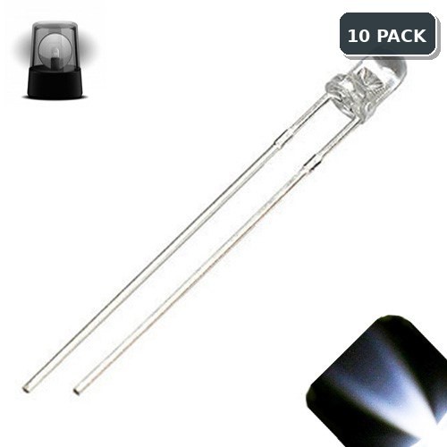 10 LED 3mm Cool White Extra Fast Flashing Blinking Strobe Ultra Bright LEDs 6Hz