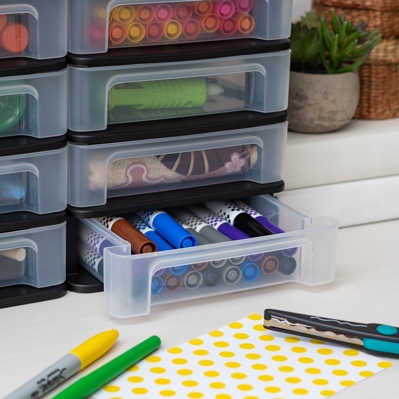 Stackable 4 Drawer Plastic Desktop Organizer Set of 2 Compact Storage Solution