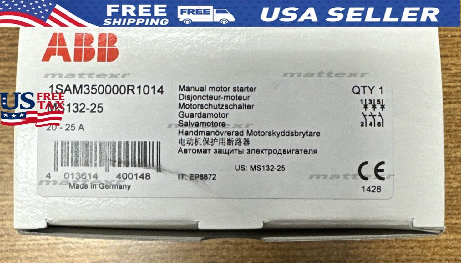 ABB MS132-25 1SAM350000R1014 MANUAL MOTOR STARTER 20-25A **NEW IN BOX**