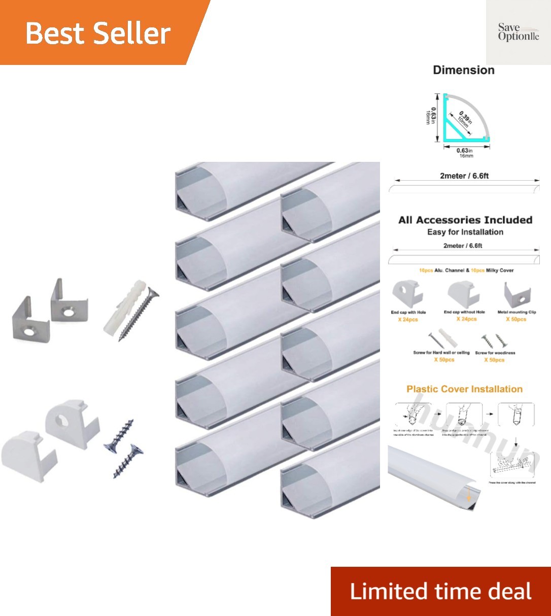 10-Pack 6.6ft/ 2Meter V Shape LED Aluminum Channel System with Milky Cover, E…