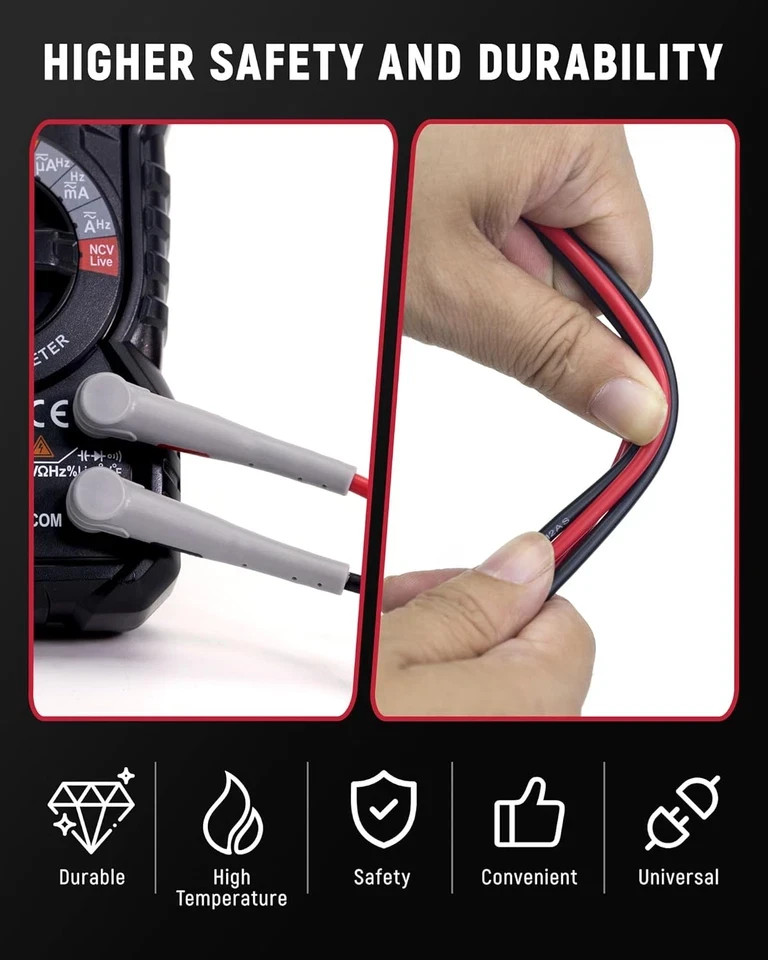 Silicone Multimeter Test Leads with Gold-Plated Probes, 48 Inch Long, CAT III 10