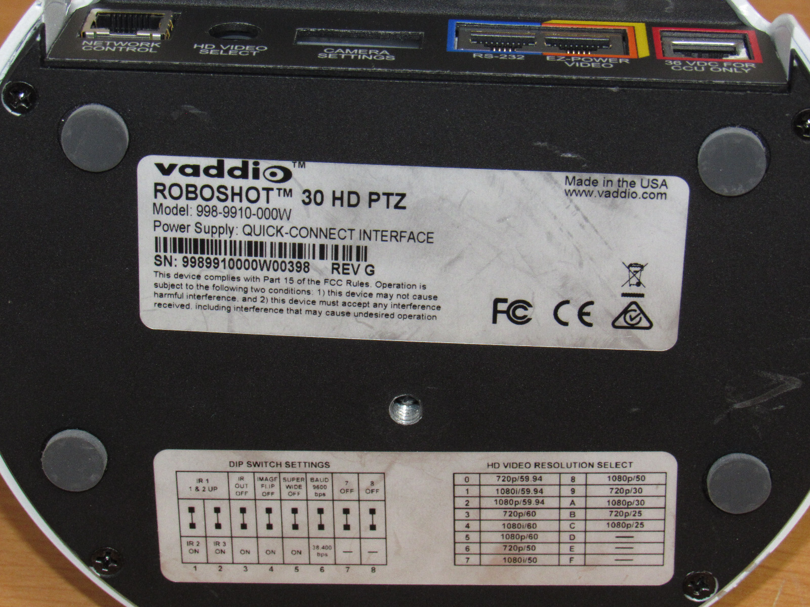 Vaddio Roboshot 30 HD PTZ Camera & Quick-Connect DVI Unit for Parts/Repair