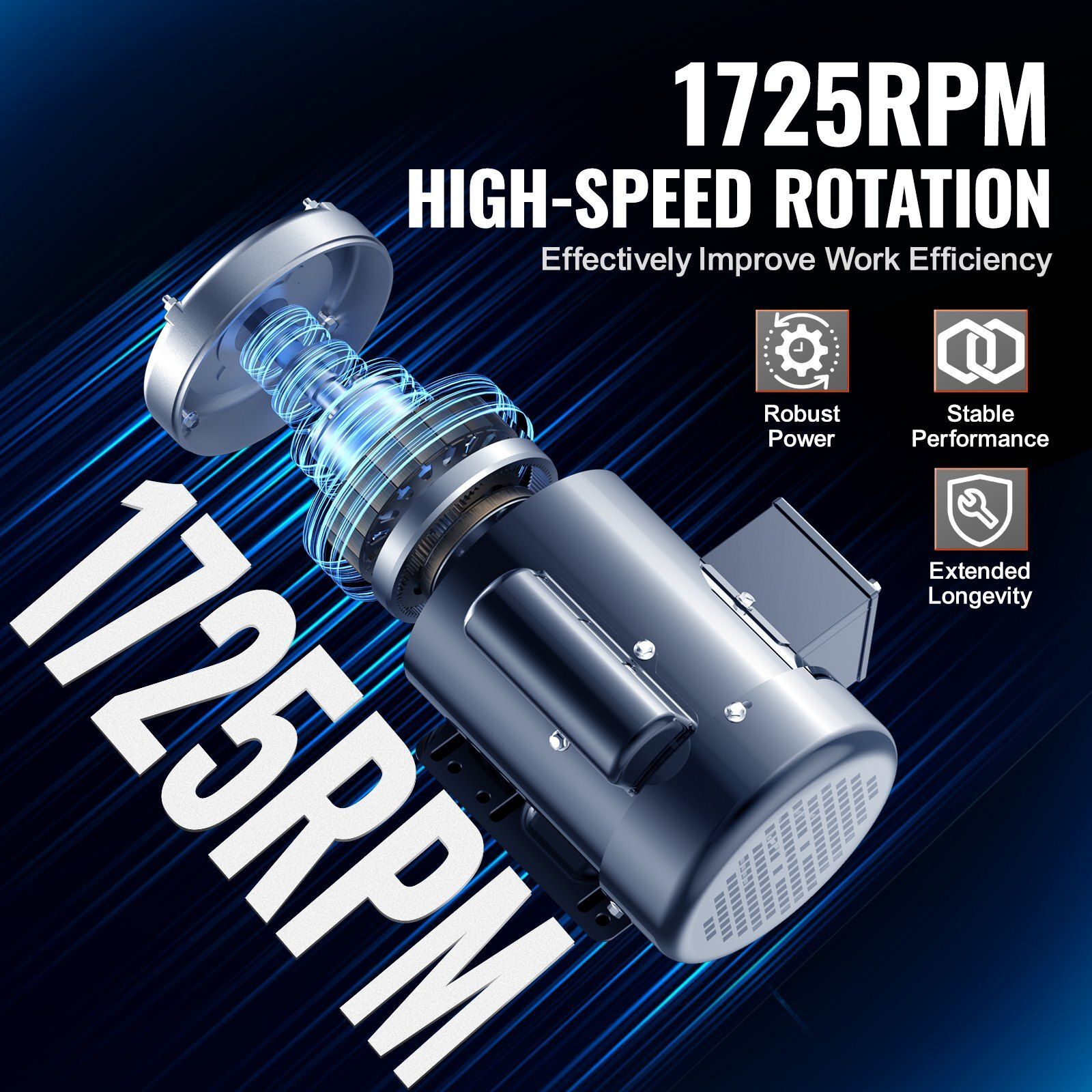 0.75HP Electric Motor 1725 RPM AC 115V/230V 56 Frame 5/8″ Keyed Shaft