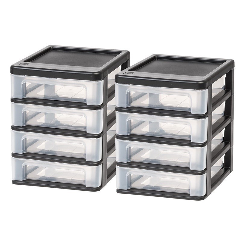 Stackable 4 Drawer Plastic Desktop Organizer Set of 2 Compact Storage Solution