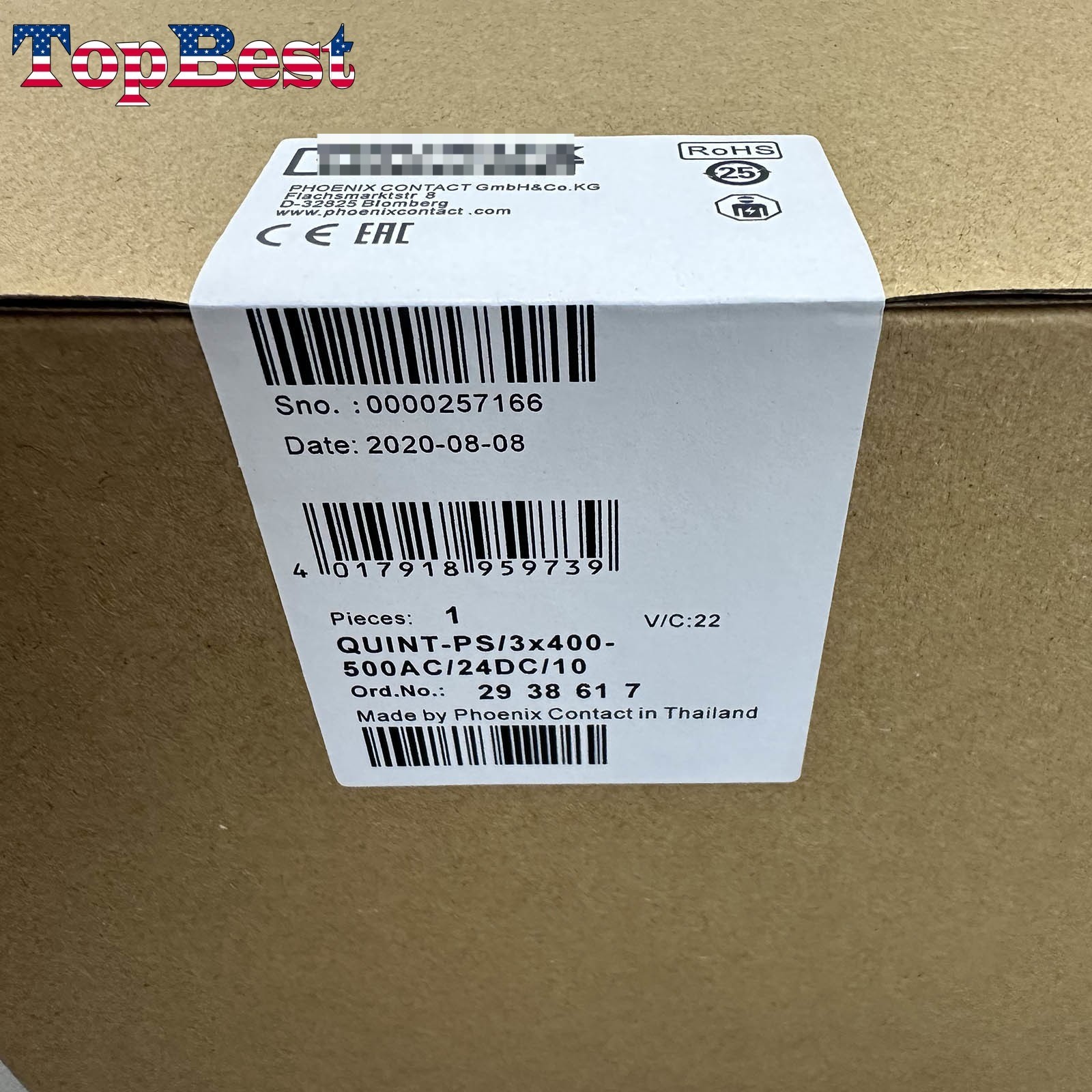 3-Phase Power Supply 2938617 QUINT-PS-3X400-500AC/24DC/10 for Phoenix Contact