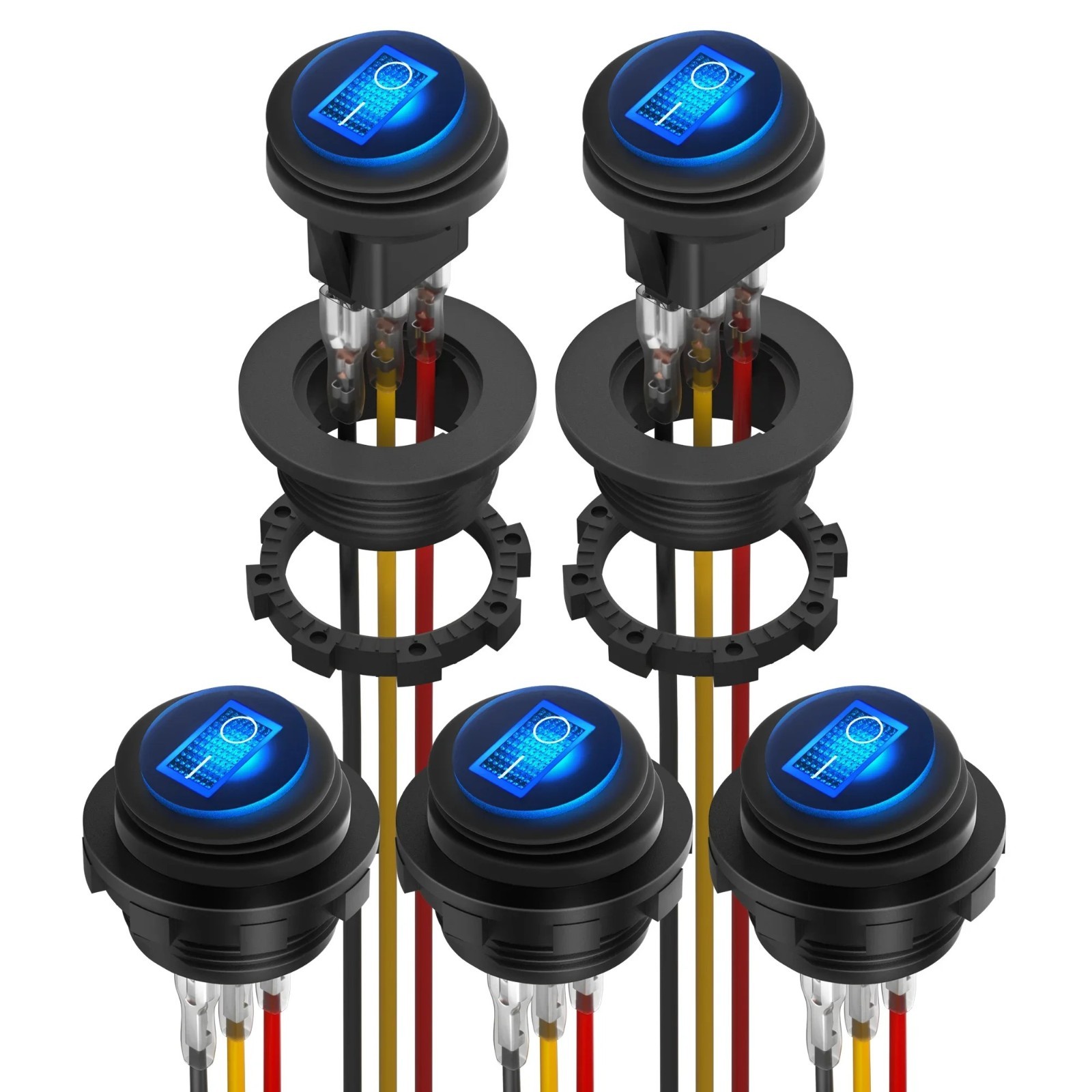 5X Waterproof Blue LED Light 12V Round Toggle Switch Car Auto Boat ON/OFF SPST