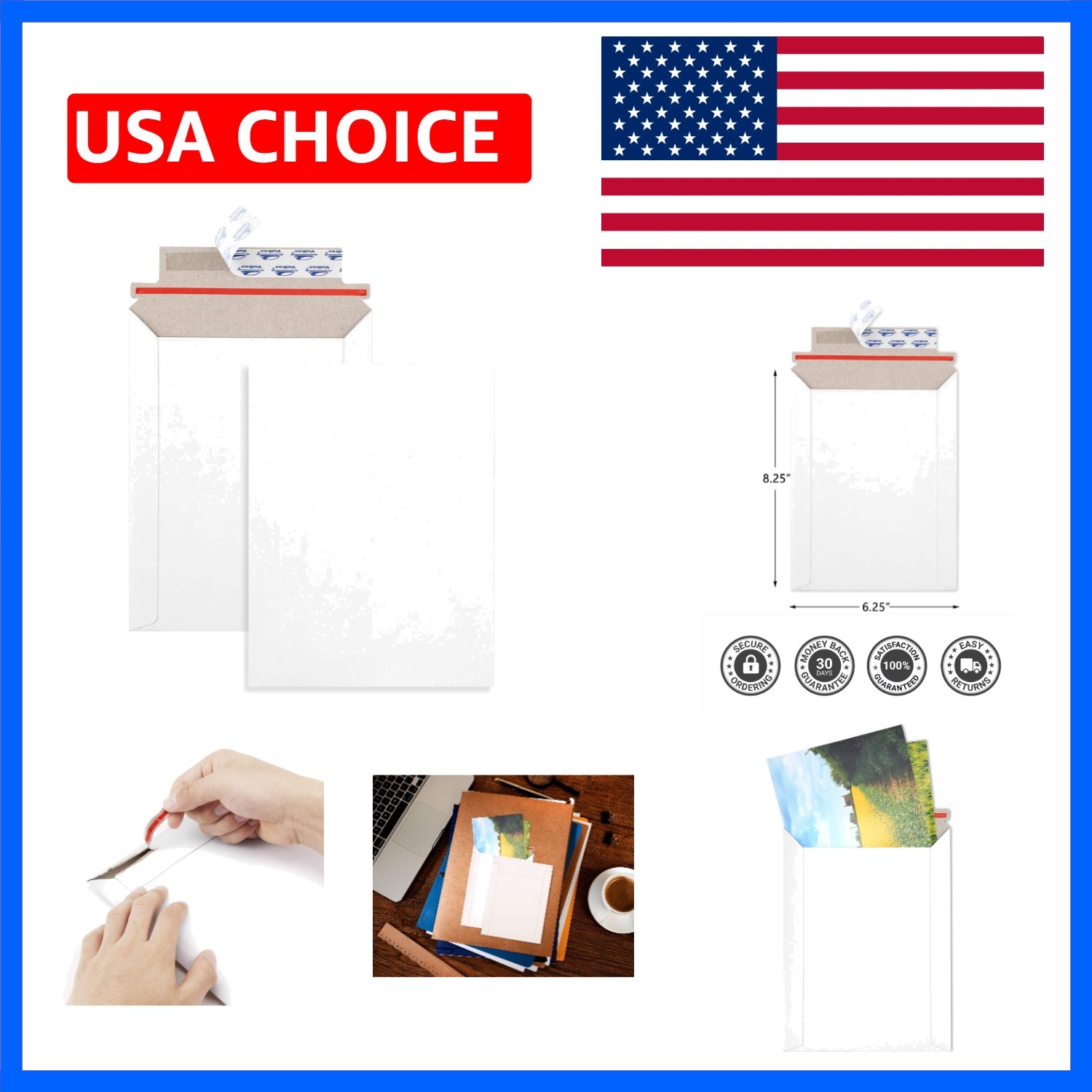 6×8 Self Seal Photo Document Mailers 25 Pack Stay Flat White Cardboard Envelo…