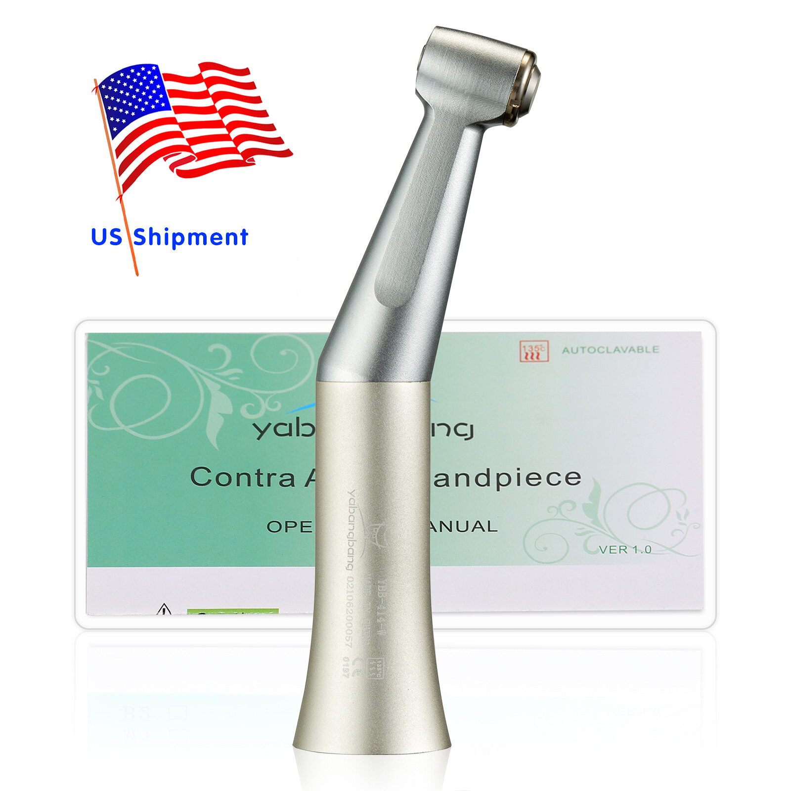 YBB Dental 1:1 Slow Low Speed Handpiece Push Button Contra Angle fit CA burs