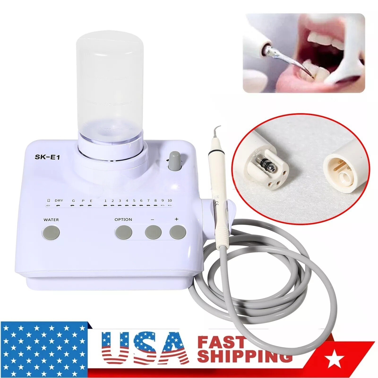 SK-E1 Dental Ultrasonic Piezo Scaler W/Handpiece Tips 2Bottles Fits EMS Cavitron