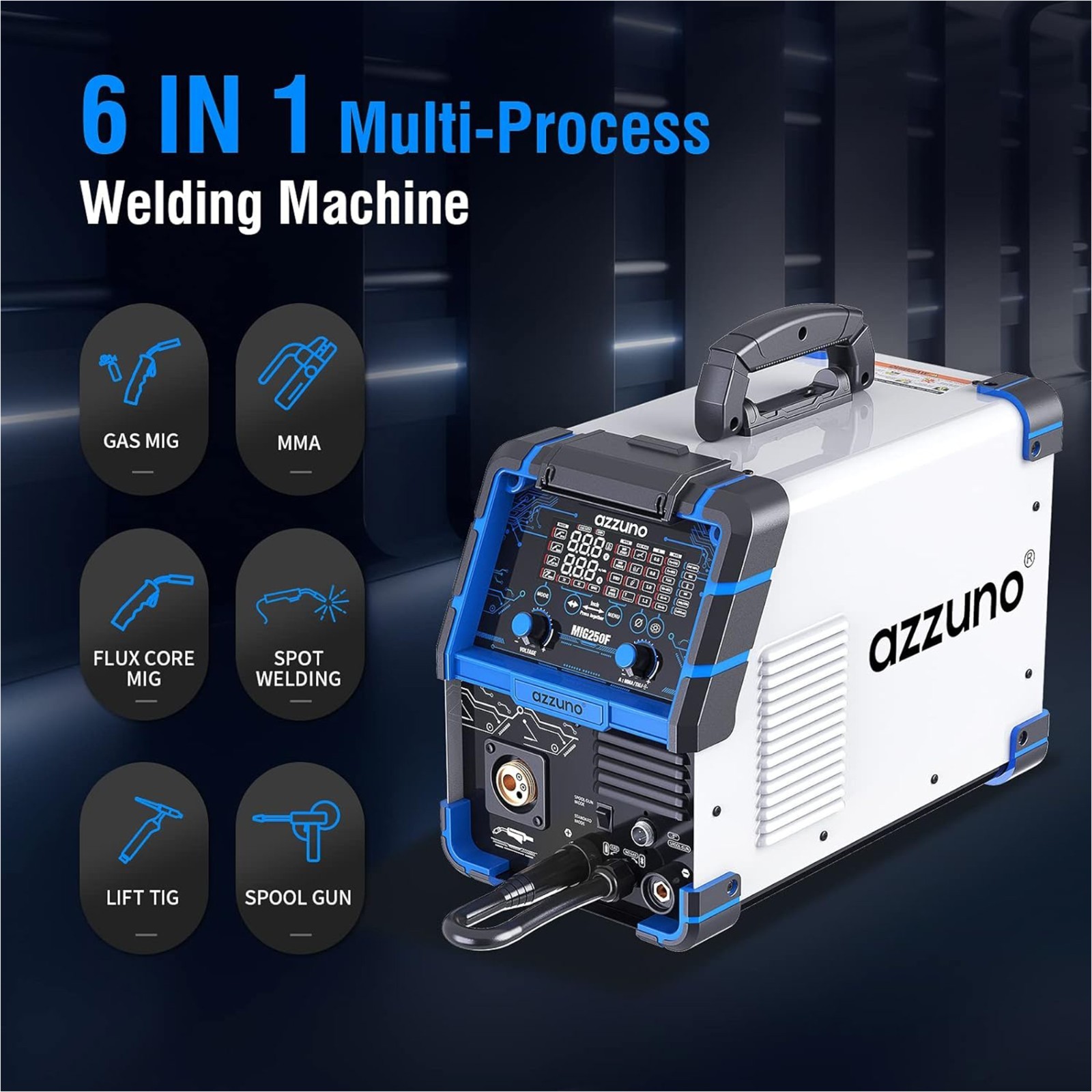250A Aluminum MIG Welder, 6 in1 Large LED Display 110V/220V Multi Process Welder