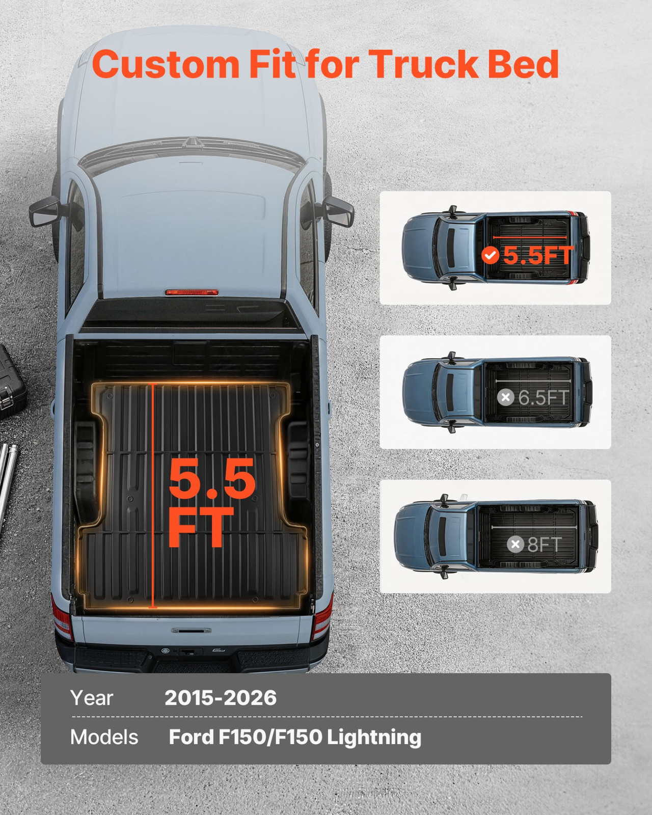 Truck Bed Mat for 2015-2026 Ford F150 Lightning Heavy Duty TPE Liner