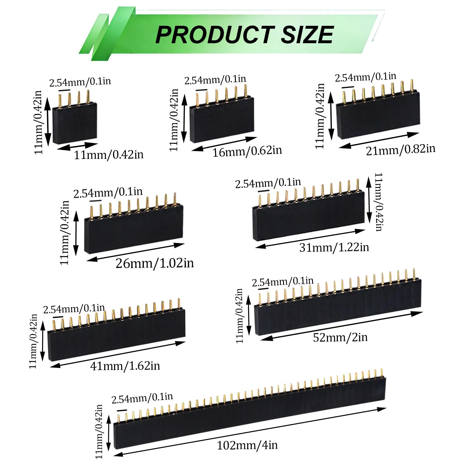 104 Pcs Male Female Pin Header Connectors 2.54mm