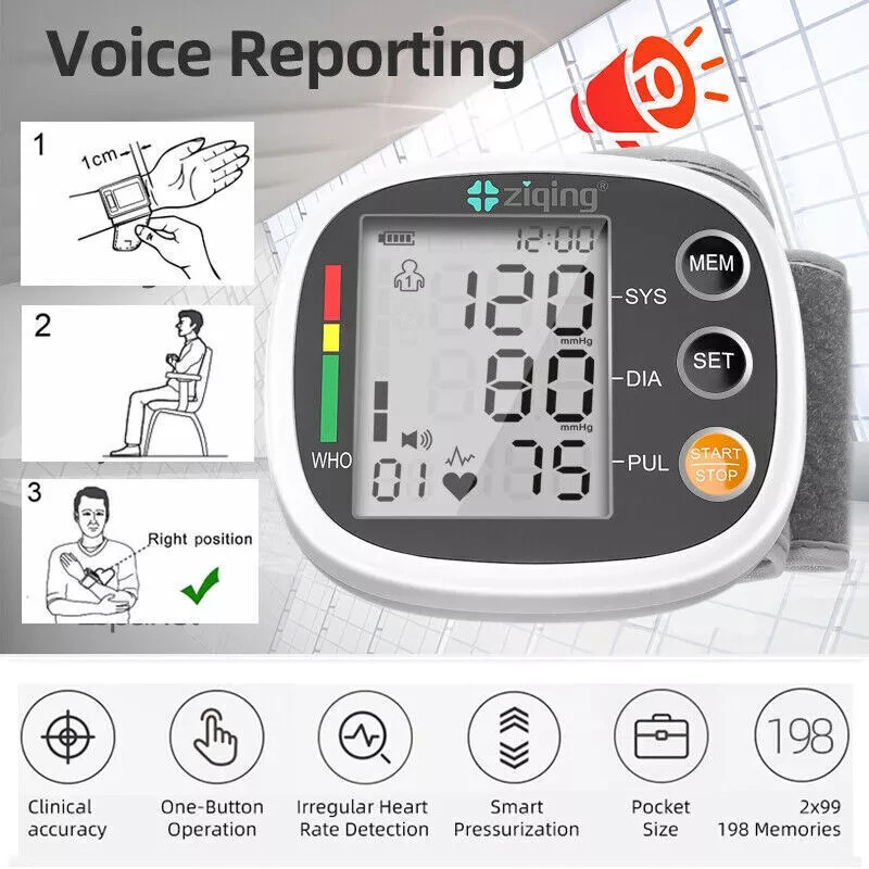 Automatic LCD Wrist Blood Pressure Monitor BP Machine Heart Rate Machine
