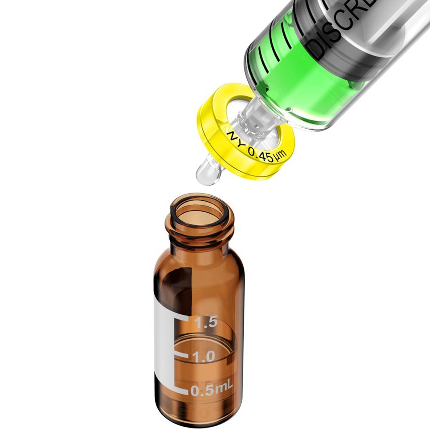 NY Syringe Filters 13mm 0.45μm HPLC Non-Sterile Hydrophilic Yellow Wheel