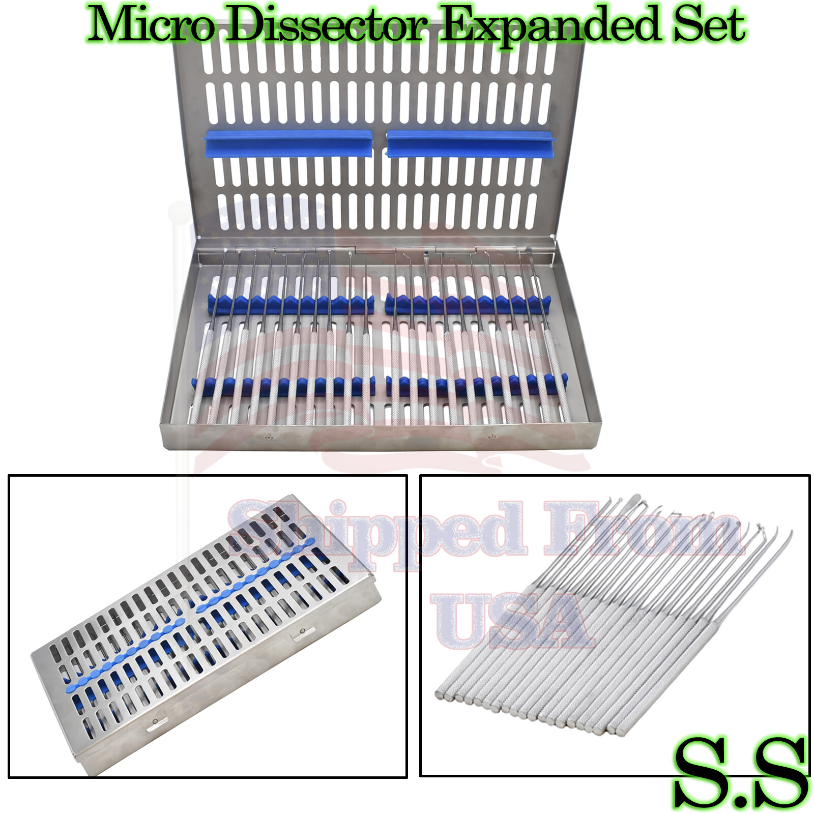 20 PCS Rhoton Micro Dissector Expanded Set With Free Sterilization Tray DN-2235