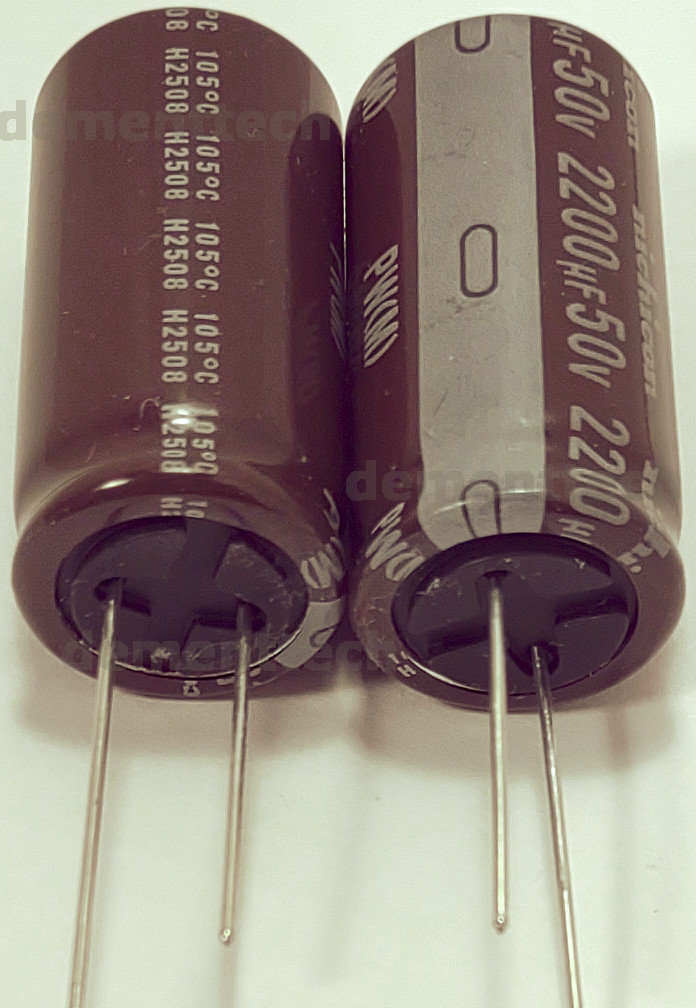 2x Nichicon PW 2200uF 50V High Endurance 105C radial capacitor 18mm Low-ESR