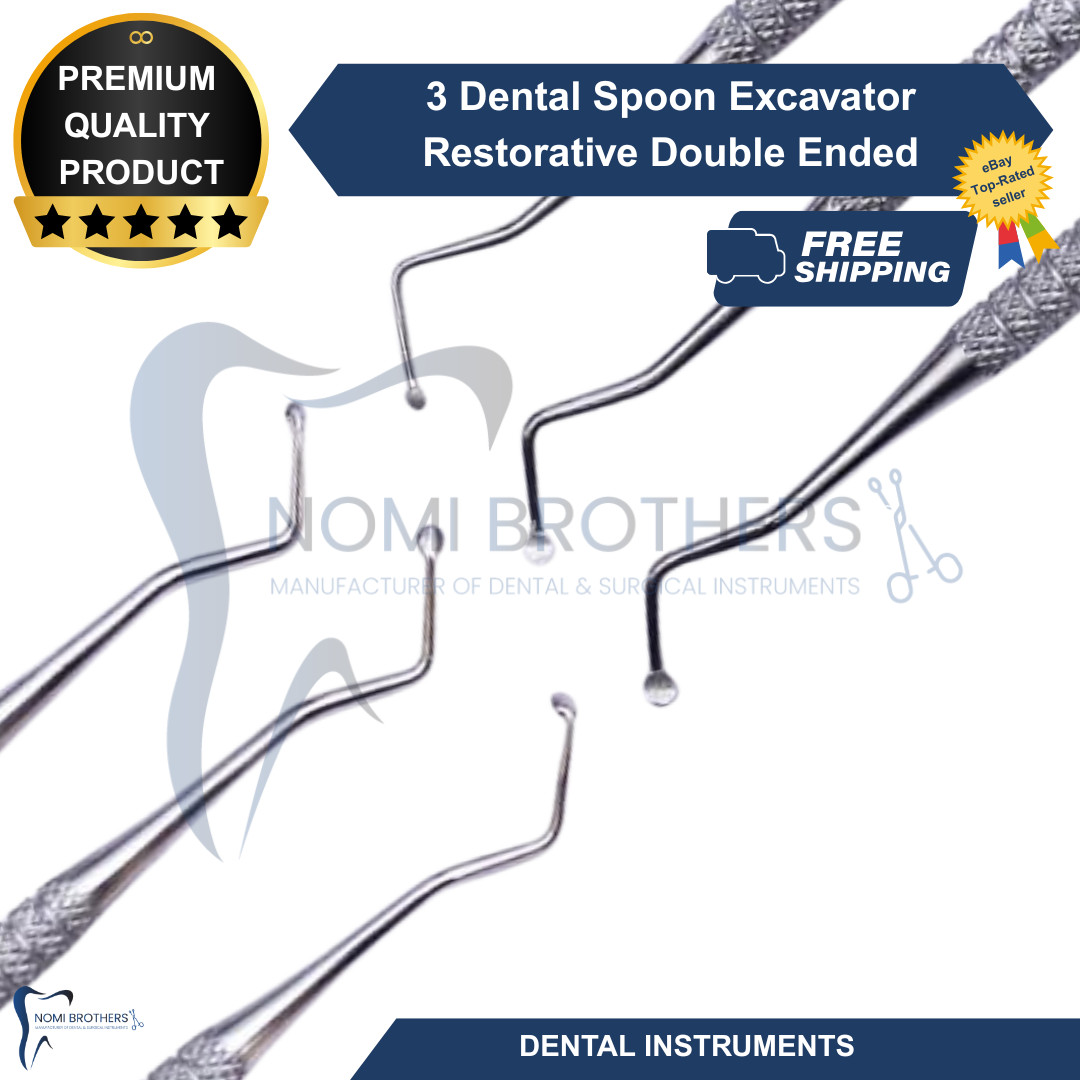 Set of 3 Dental Spoon Excavator Restorative Double Ended Surgical Instruments CE