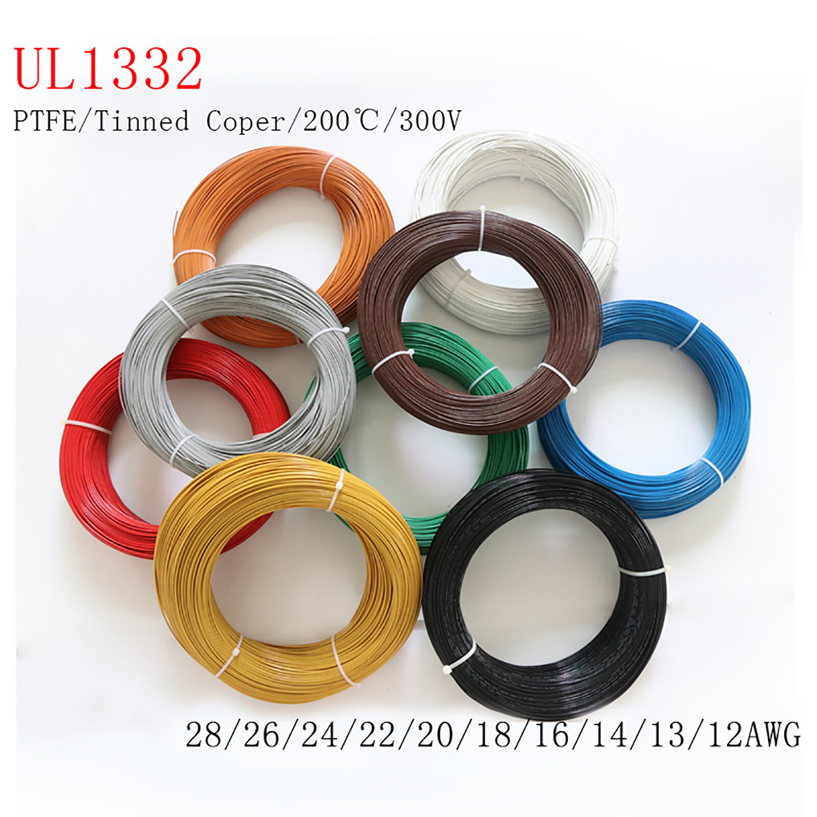 PTFE Cable Wire 12/14/16/18/20/22/24/26/28 AWG Flexible Tinned Copper Stranded