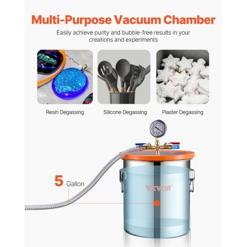 5 Gallon Vacuum Chamber and 3.5 CFM Pump Kit, Stainless Steel Chamber, Single St