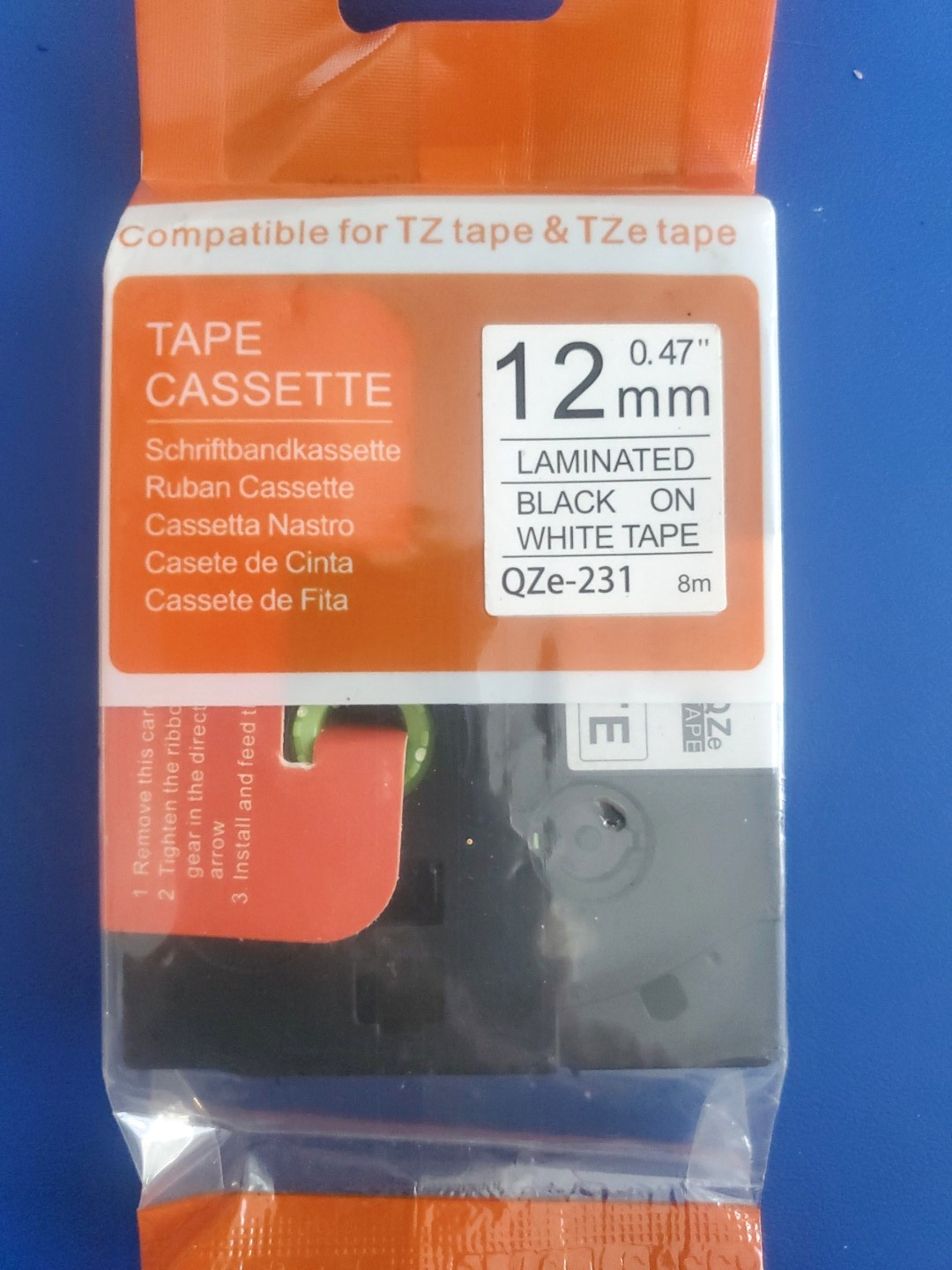 4 TZ & TZe Compatible Tapes – .47″ (12mm) X 8m – 1 Yellow, 1 White, & 2 Clear