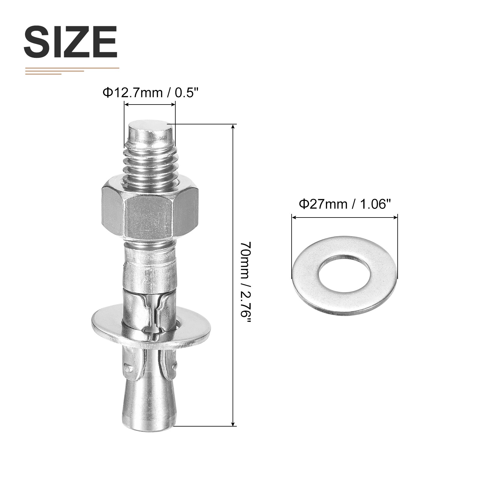 20Pcs 1/2″ x 2-3/4″ Wedge Anchors Good for Cement and Concrete Wall