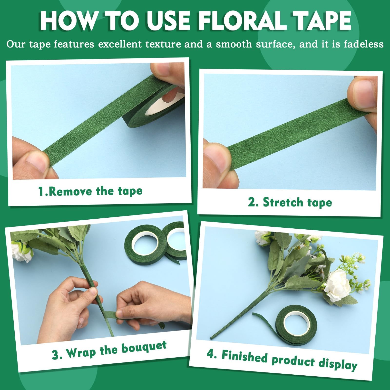 8 Rolls Dark Green Floral Tape, 1/2 Inch Wide 240 Yard Florist Tape, Waterpro…