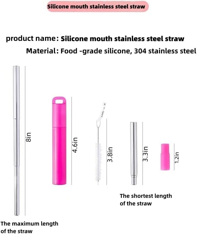 Metal Reusable Straws 3 Pack Collapsible Stainless Small, Gray, red, blue