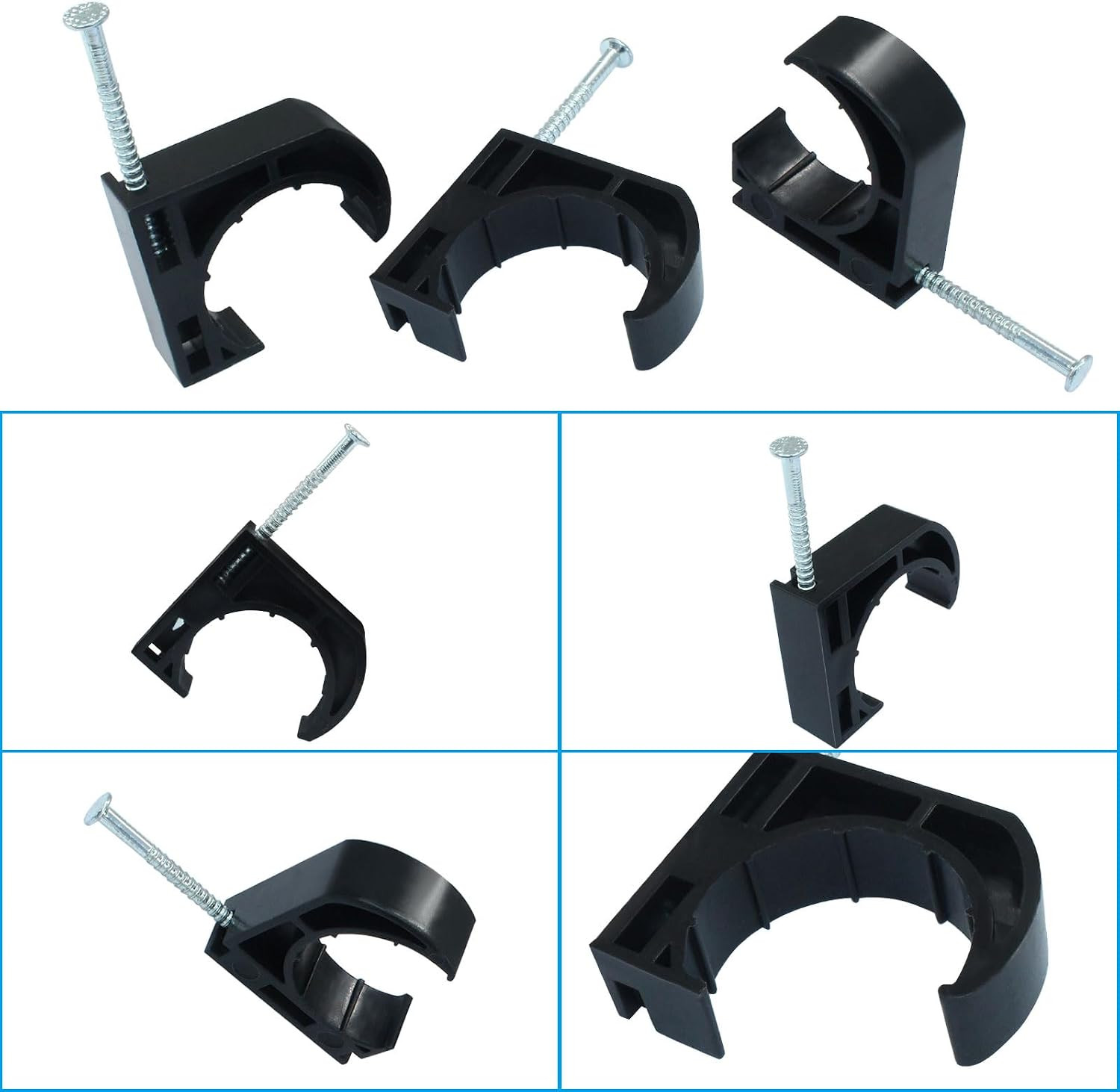 50 PCS 1″ Half Clamp Fixture Black J-Hook with Nail J Clamps For 1″ PEX Tubing/P