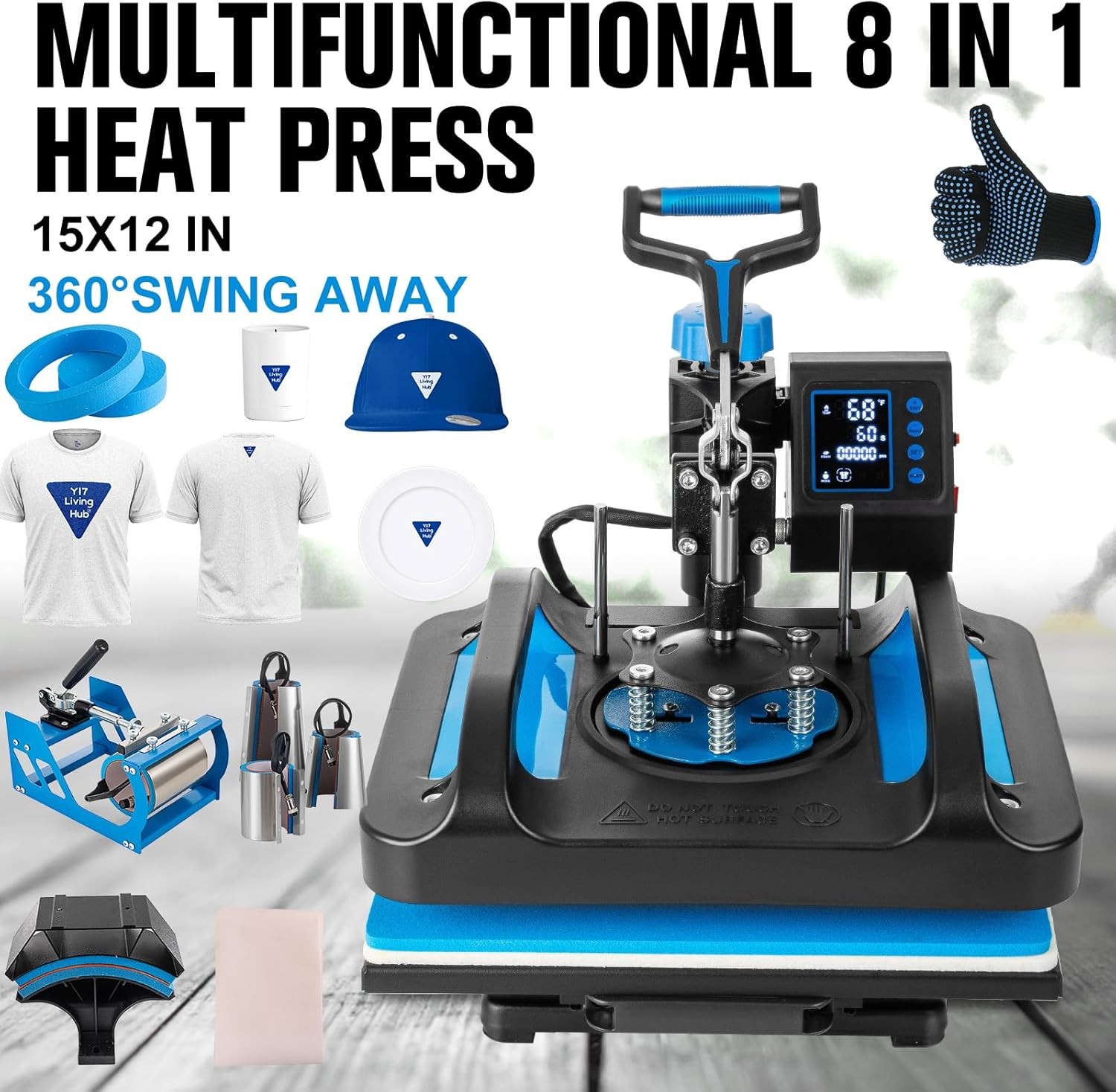 8 in 1 Heat Press Machine Sublimation Printing 15″x12″ for T-Shirt Mug Hat Plate