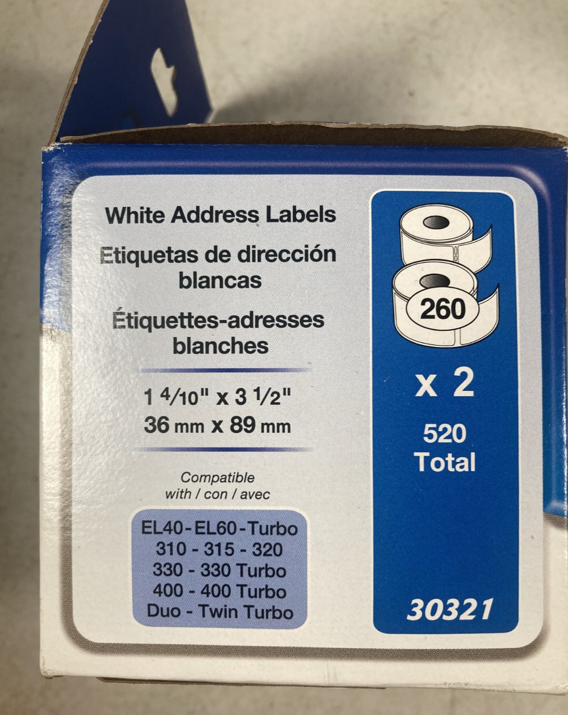 Lot of 3 DYMO LabelWriter 30321 white address labels – 2 rolls per box –