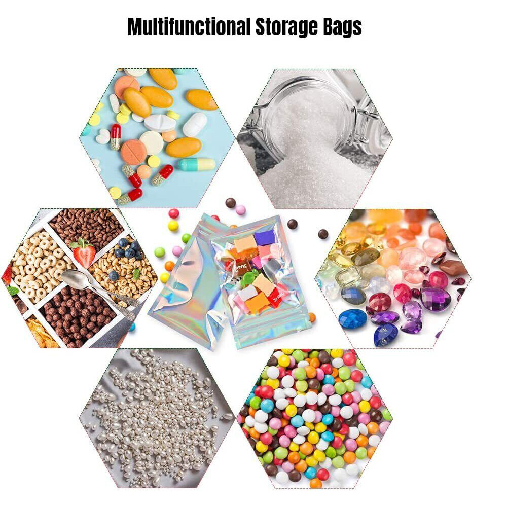 100-400 Pcs Smell Proof Mylar Holographic Bags Packaging Bags, Clear Resealable