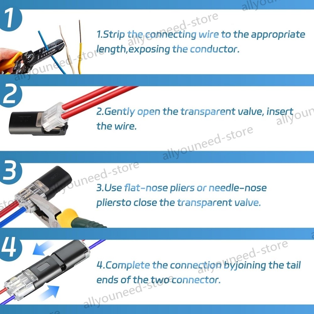 100x Double-Wire Plug-in Connector, Cable Clamp with Locking Buckle, AWG 18-22