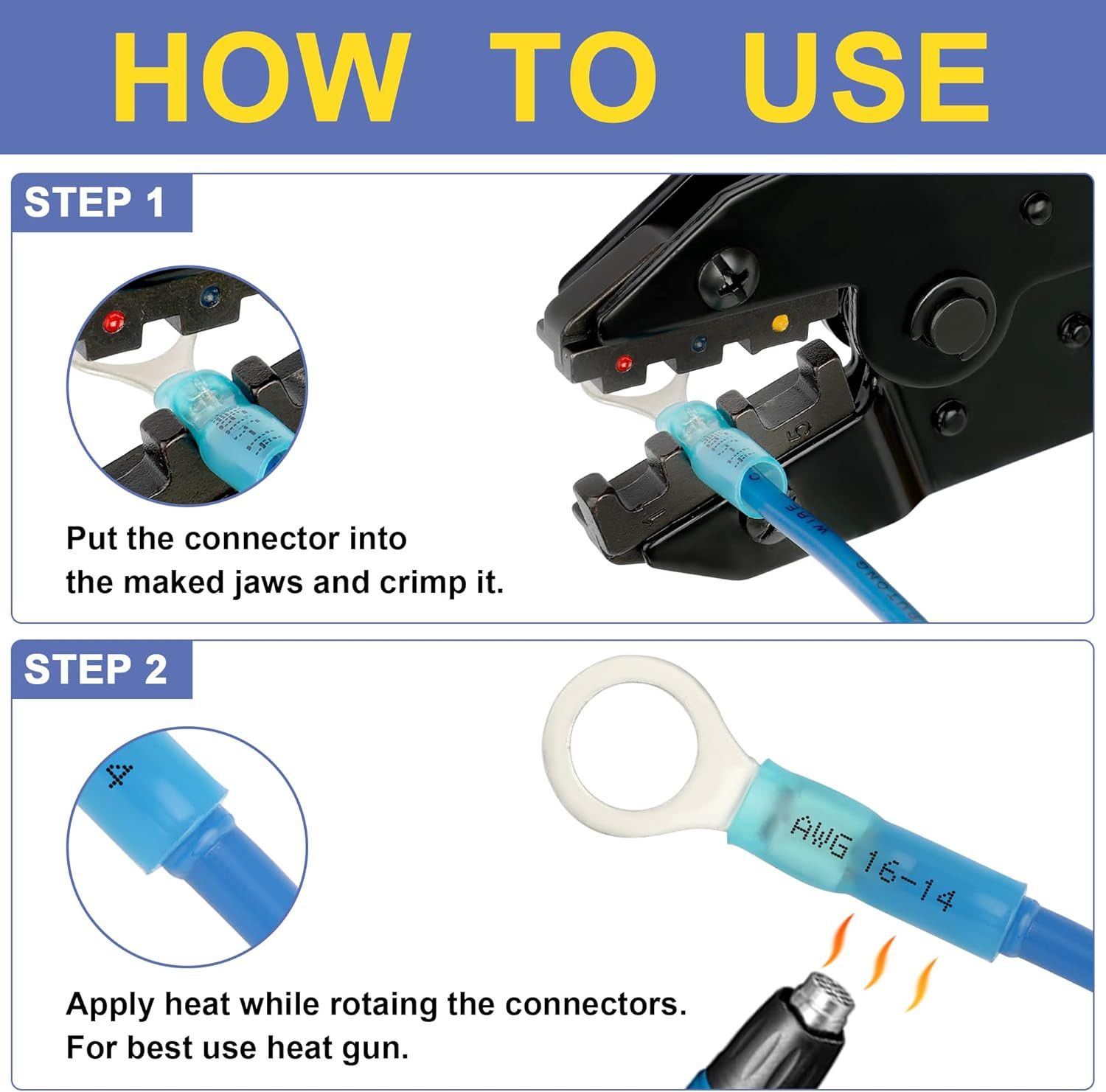 Crimping Tool for Heat Shrink Connectors Set with 280PCS AWG 22-10 Marine Grade