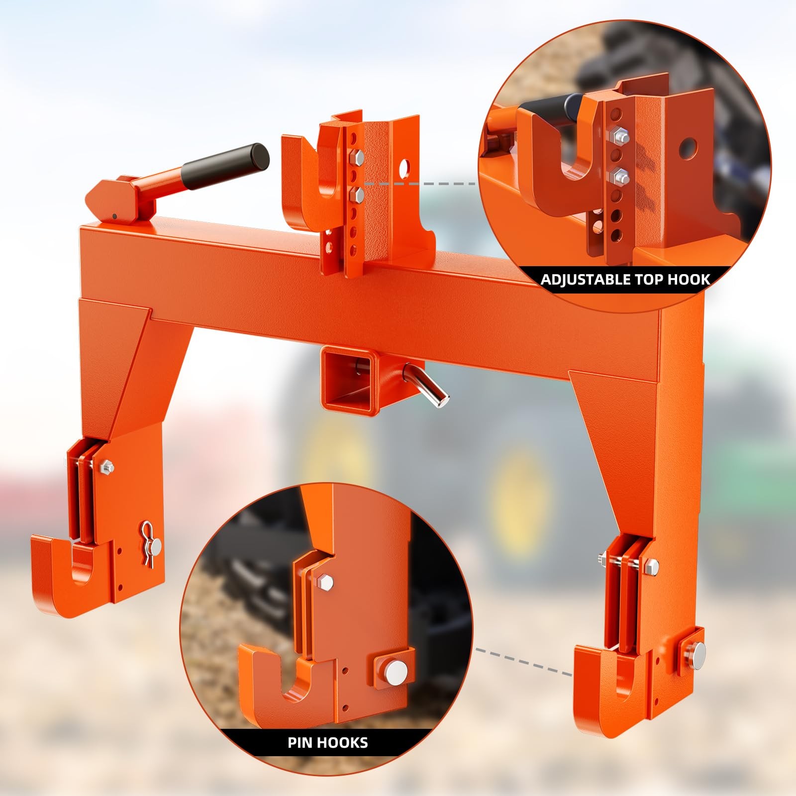 3000 LBS Lifting 3-Point Quick Hitch with 2″ Trailer Receiver FOR CAT 1 Tractor
