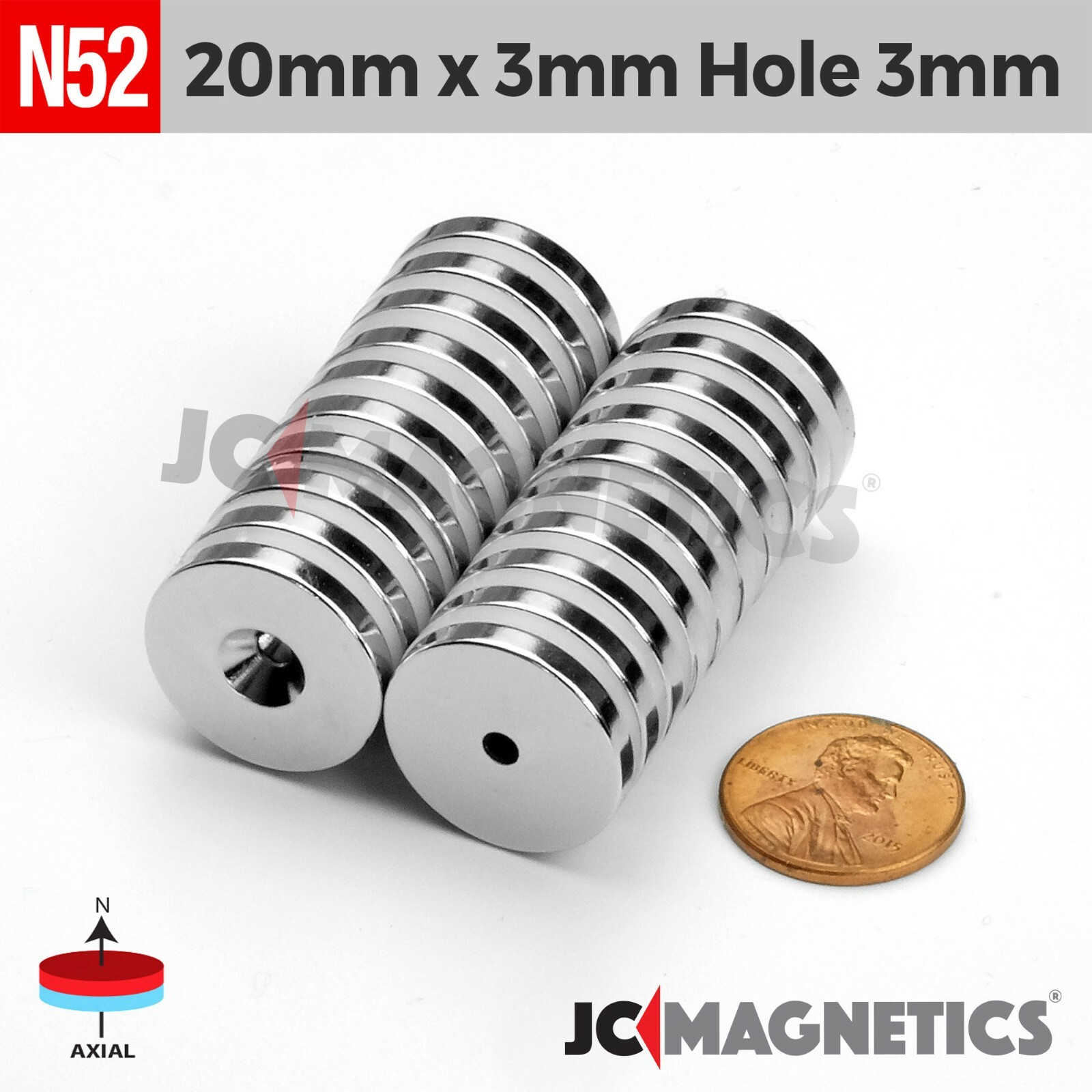 20mm x 3mm Hole 3mm Strong N52 Countersunk Ring Rare Earth Neodymium Magnet