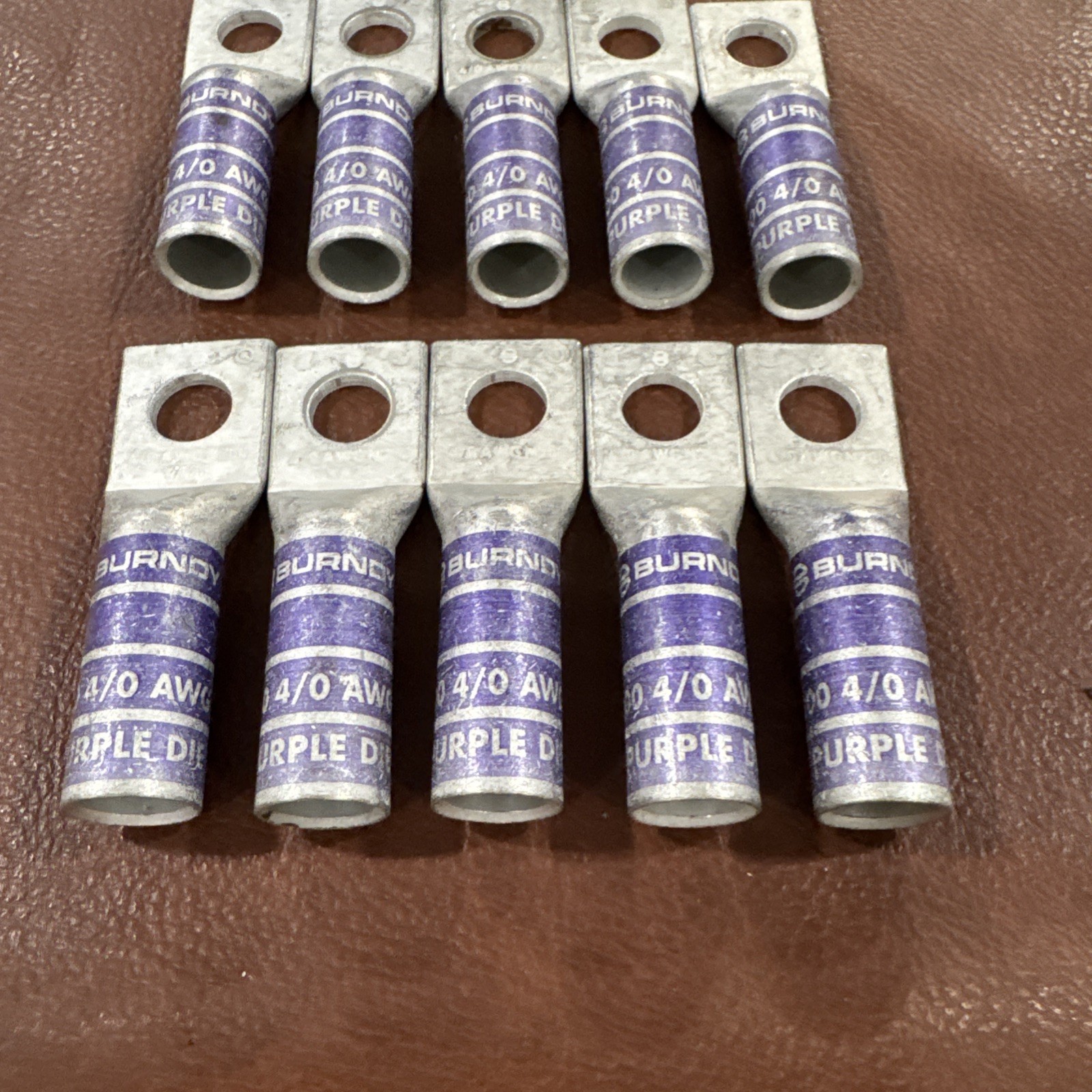 Lot of 13 Burndy YA28: One-Hole Compression Lug, N200 4/0 AWG CU, Purple Die 15